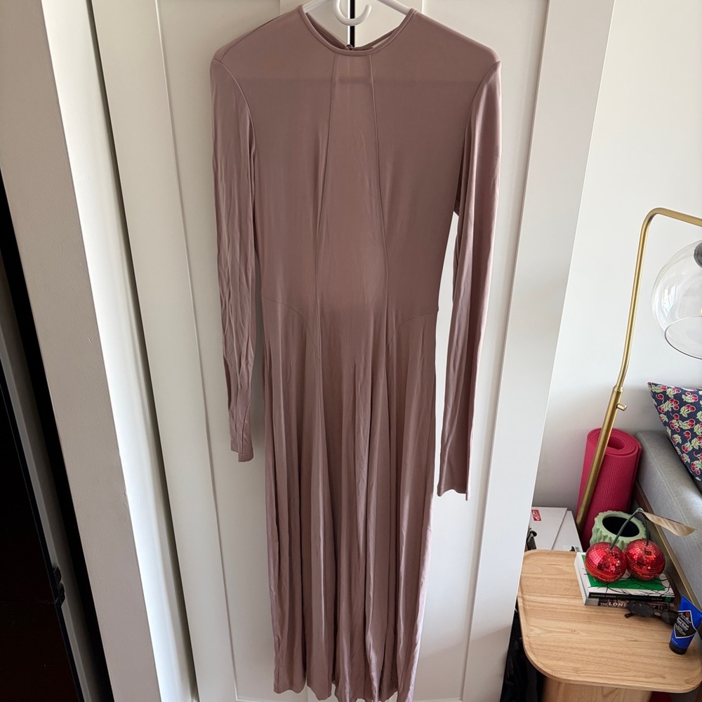 Tibi Deeba Cupro Long Sleeve Mauve Maxi Dress